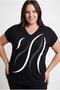 Women's Plus Size Black Blouse with Stones and Print Detail