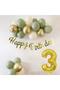 3 Year Old Mold Green Sea Sand and Chrome Gold Balloon Concept Birthday Set - 2