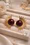 Burgundy Stone Sun Model Gold Color Vintage Earrings