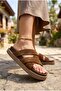 ®   Paula Genuine Leather Tan With Scarf High Sole Slipper - 4