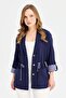 Women's Tie Waist 100% Cotton Jacket Navy Blue - 2