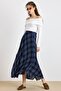 Plaid Patterned Flared Thin Fabric Skirt Dark Blue 7074 - 5