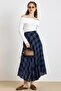 Plaid Patterned Flared Thin Fabric Skirt Dark Blue 7074 - 6