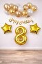 Gold Concept 8Th Birthday Celebration Set; White Gold Confetti Balloon, Number Star Foil and Banner