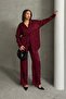 Women's Burgundy Leopard Patterned Satin Suit - 2