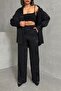 Women's Black Leopard Patterned Satin Suit - 3