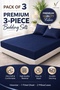 3-Piece Striped Fitted Dark Blue Bed Sheet Set with 2 Pillowcases, Soft Breathable Bedding