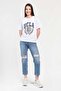 Avalon White Crew Neck Printed 100% Cotton Loose Fit Women's Tshirt - 5