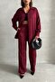 Women's Burgundy Leopard Patterned Satin Suit - 4