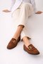 Tuft Gold Buckled Tasseled Suede Women's Casual Loafers Shoes - 8
