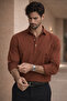 Half Pat Collar York Cotton Fabric Long Sleeve Men's Shirt - Dark Brown - 3