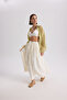 Gabbiano Lace-Up Pleated Ecru Linen Skirt - 2