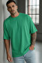 تي شيرت Bntn Green Basic Plain غير مطبوع كبير الحجم للرجال - 2