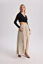 Gabbiano Lace-Up Pleated Beige Linen Skirt - 2