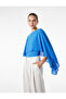 Slim Fit Round Neck Tulle Detailed Asymmetrical Cut Cobalt Cape Bodysuit