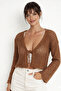 Women's Brown Openwork Knitwear Cardigan Be335