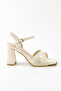 Leather Beige Patent Leather Thick Heeled Women's Sandals - Kb3012