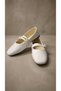 Women's White Double-Strapped Buckle Patent Leather Mary Jane Ballerinas 1cm Byndsu01 - 6