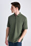 Ds Damat Regular Fit Green Pique Textured 100% Cotton T-Shirt - 4