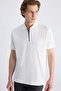 Ds Damat Regular Fit White Pique Textured 100% Cotton T-Shirt - 4