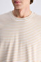 Ds Damat Regular Fit Beige Striped Cotton T-Shirt - 2