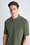 Ds Damat Regular Fit Green Pique Textured 100% Cotton T-Shirt - 7