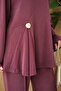 Women's Collar Tie Detail Buckled Crew Neck Suit Plum - 3