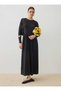 Sandy Fabric Hijab Dress with Corset Detail at the Waist - Black -