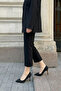 Women's Stiletto Pointed Toe Wooden Heel Patterned Classic Heeled Shoes Oplin Black Suede - 2