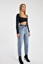 Women's High Waist Slouchy Snow Wash Stretch Fabric Jean Pants - 2