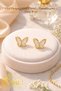 Butterfly Stud Earrings for Women & Girls – Gold Plated with Elegant Mother of Pearl Inlay - 4