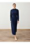 Medina Silk Belt Detailed Hijab Dress - Navy Blue - - 4