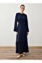 Hijab Dress with Flange Detail on the Sleeves - Navy Blue -