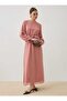 Chiffon Fabric Waist Fold Detailed Hijab Dress - Dark Rose - - 6