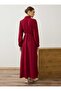 Gathered Waist Classic Buttoned Hijab Dress - Burgundy - - 7