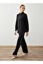 Medina Silk Fabric Contrast Color Shirt & Pants Set - Black - - 4