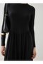 Sandy Fabric Hijab Dress with Corset Detail at the Waist - Black - - 6