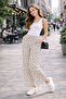Women's Wide-Leg Pocketed Wrinkled Trousers – Lightweight Fabrics, Comfortable Fit - Pattern Blue-White - 3