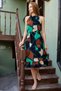 Women's Turquoise Halter Neckline Waist Belted Skirt Ruffle Dress Arm-23Y001112 - 3