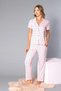 Buttoned Short Sleeve Shirt Pajama Set - Summer Heart Pattern Soft Milan Fabric - 58- - 2