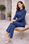 370-1 Slit-Cut Stone Detailed Denim Suit Navy Blue - 2