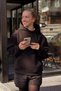 Women's Oversized Cotton Plain Hooded Sweatshirt Black - 3