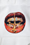 Rhinestone Teeth Printed Oversize Unisex White Hoodie - 3