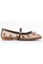 Feles Belt Buckle Stone Detailed Mesh Women's Ballet Flats Shoes Brown