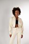 Women's Beige Hooded Long Sleeve Zippered Crop Mixed Sweat