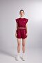Contrast Stitched Mini Rhode Shorts with Elastic Waist Claret Red - 2