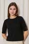 Women's Crew Neck Snap Fastener Short Sleeve Knitwear Blouse 1070 Black - 2