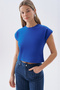 Women's Blue Low Sleeve Crew Neck T-Shirt