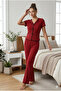 Women's Black Short Sleeve Pajama Set with Stitching Detail - 2