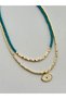 Turquoise Beads and Cube Beads Eye Detail Summer Necklace (Double Necklace Trendy Necklace) - 3
